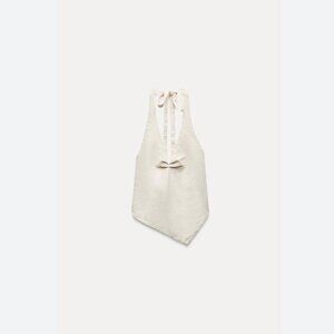 ZARA Linen Blend Asymmetrical Top Beige M | Minimalist Boho Chic